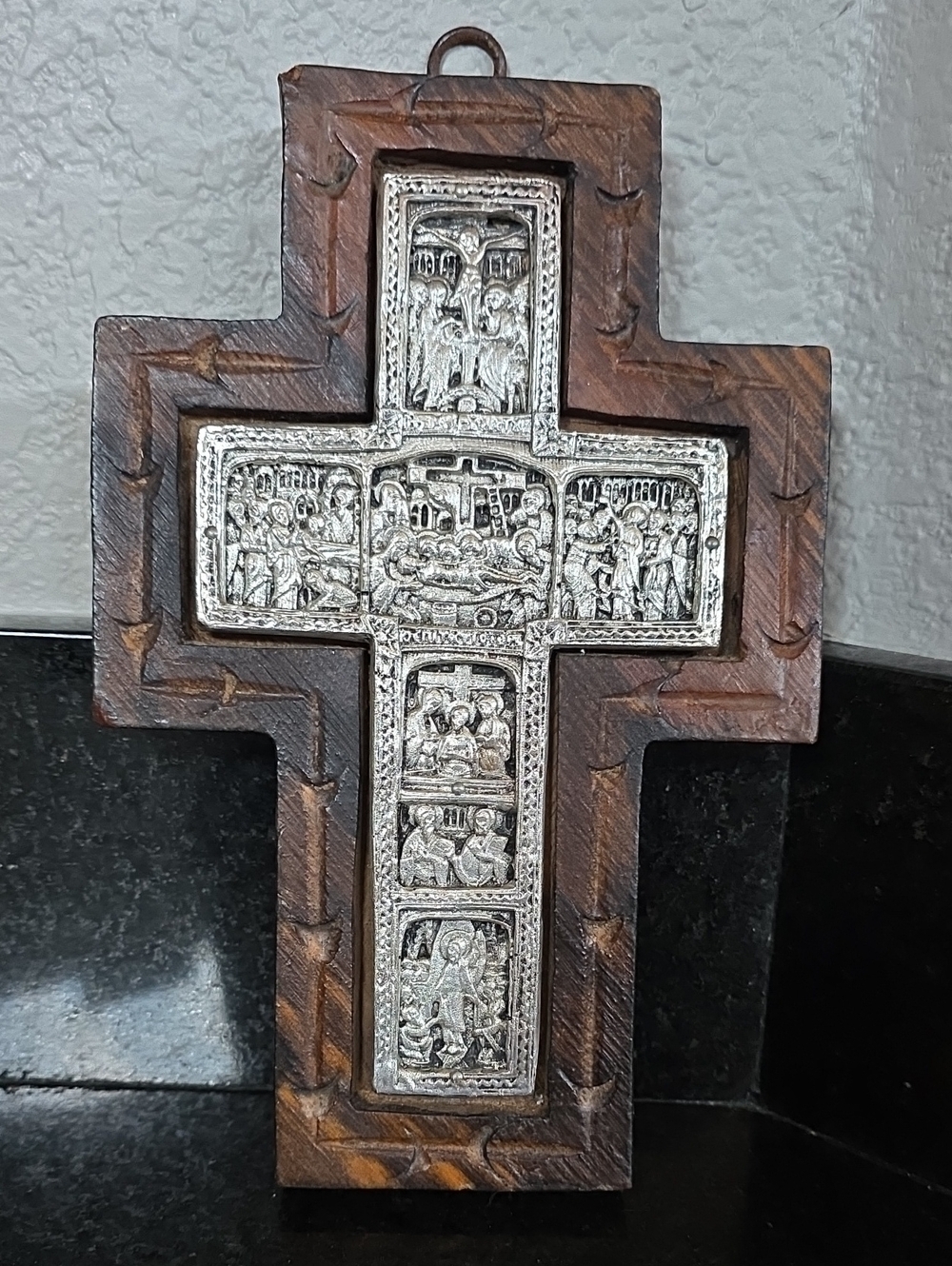 Vintage Handcrafted Wood Cross With Pure Silver 925 Inlay